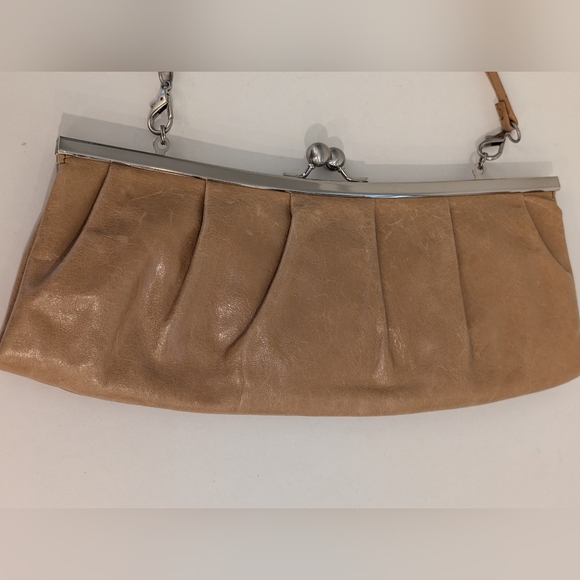 Vintage HOBO International Tan Leather Framed Convertible Clutch Shoulder Bag - Picture 3 of 16